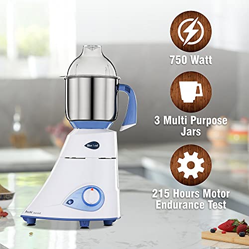 Preethi Blue Leaf Diamond MG-214 mixer grinder 750 watt (Blue/White), 3 jars & Flexi Lid, FBT motor with 2yr Guarantee & Lifelong Free Service - Image 3