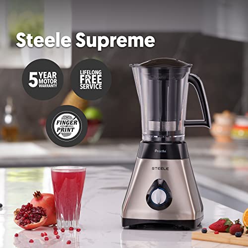 Preethi Steel Supreme MG-208 mixer grinder, 750 watt (Silver/ Black), 4 jars - Super Extractor juicer Jar, Vega W5 motor with 5yr Warranty & Lifelong Free Service - Image 4