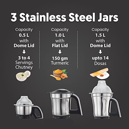 Preethi Zodiac MG-218 mixer grinder, 750 watt, Black/Light Grey, 5 jars - 3 In 1 insta fresh juicer Jar & Master chef food processor Jar, Vega W5 motor with 5yr Warranty - Image 7